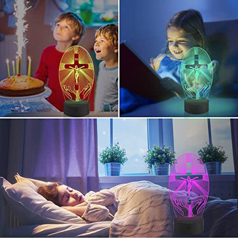 Cross 3D Night Light, Attivolife Jesus Illusion Hologram Lamp 16 color